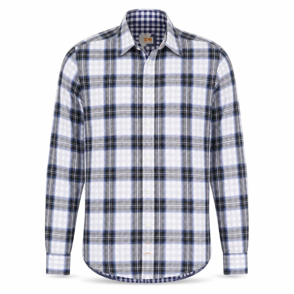 Hugo Boss Orange Men’s Blue Grey Check Cotton Shirt Size S