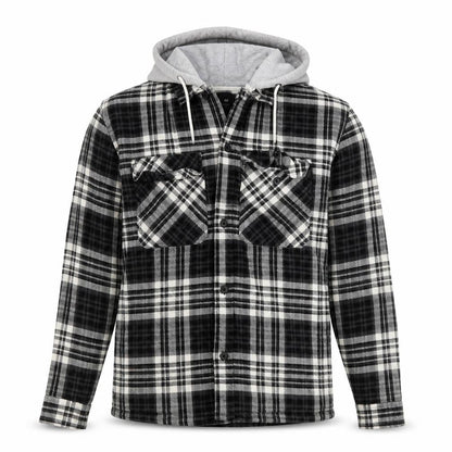 H&M Men’s Black Grey Plaid Hooded Shacket Jacket Size M