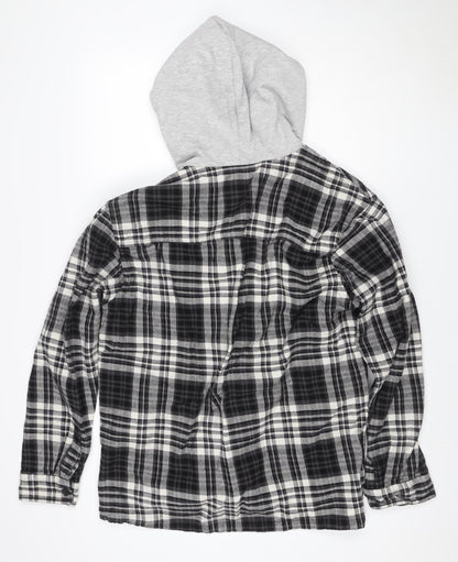 H&M Men’s Black Grey Plaid Hooded Shacket Jacket Size M