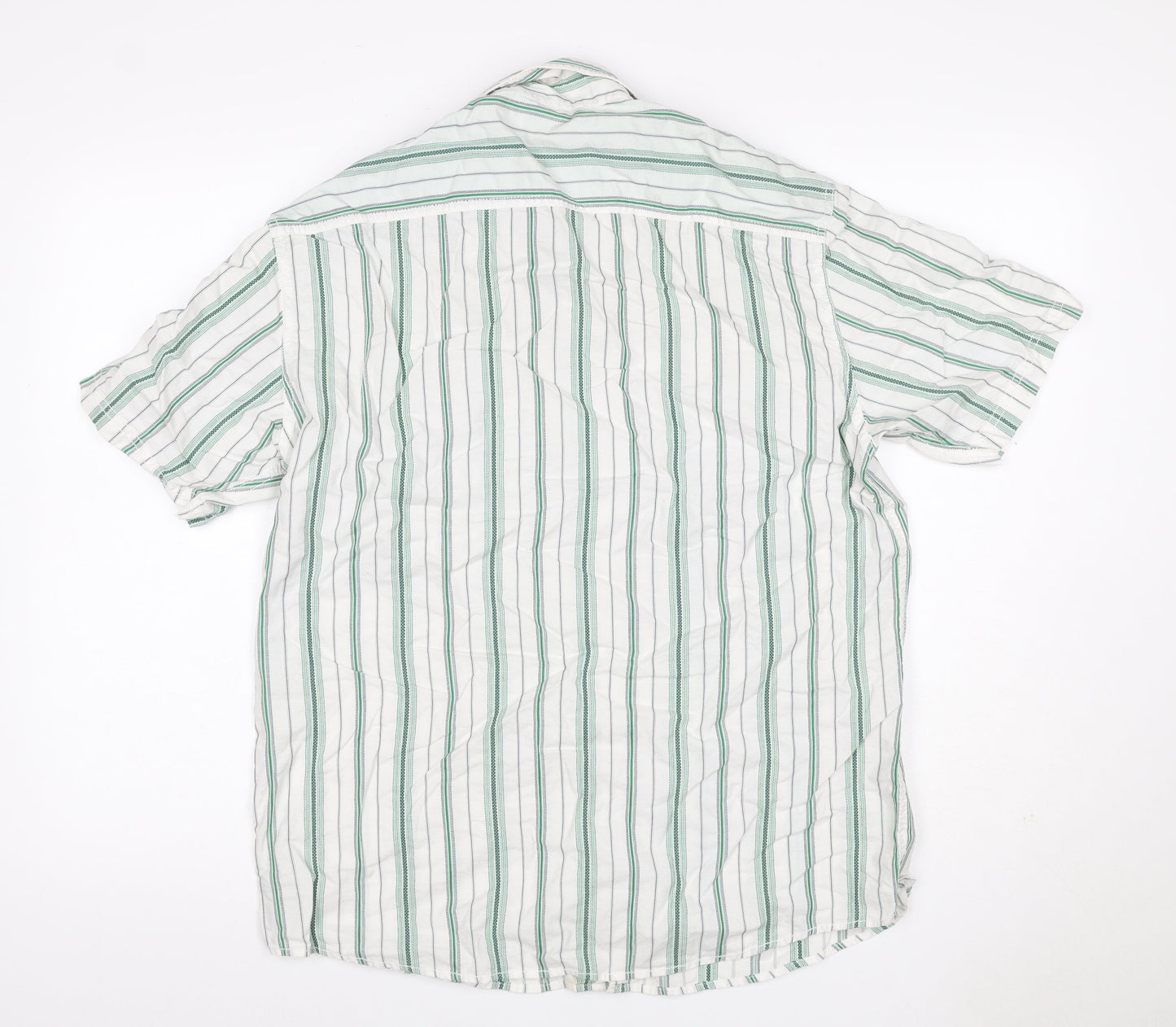 Marks and Spencer Men White Green Striped Cotton Resort Shirt M