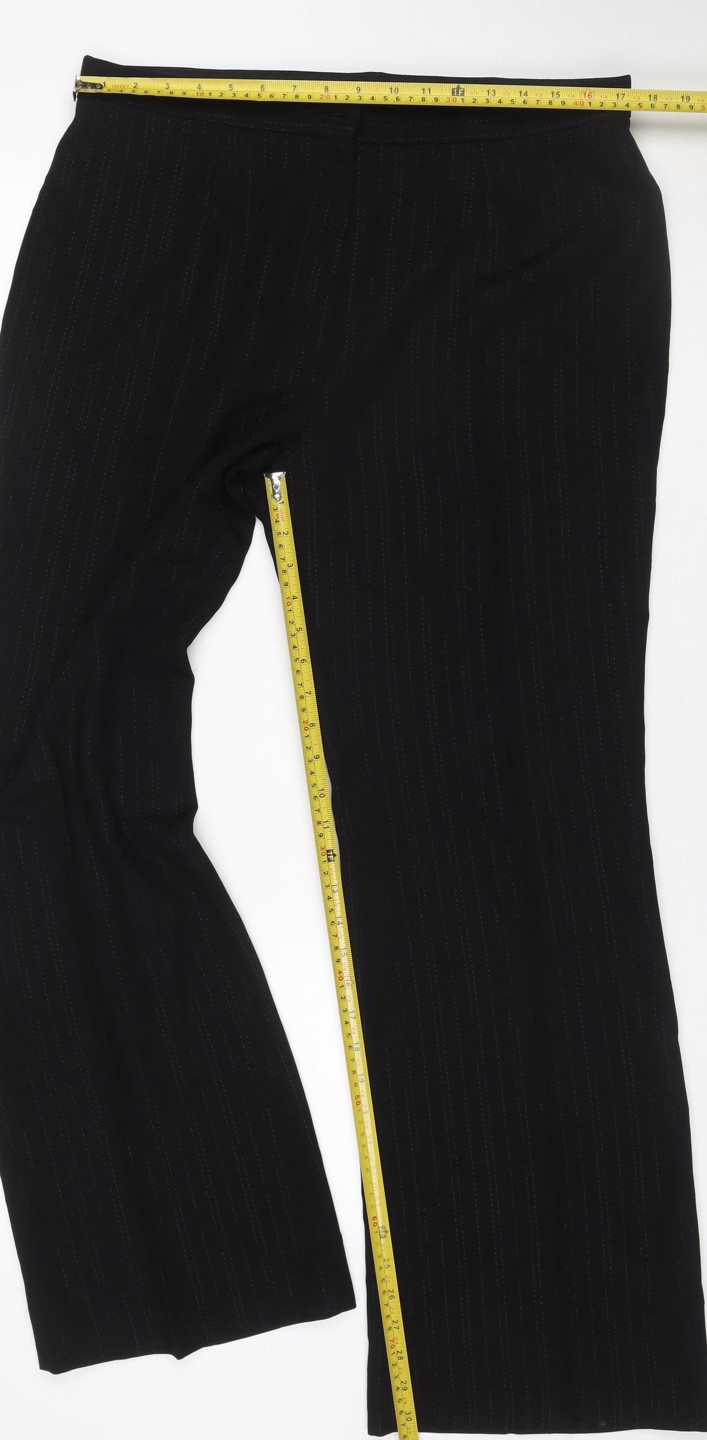 Elizabeth Emanuel Women’s Black Pinstripe Wide-Leg Trousers UK 18