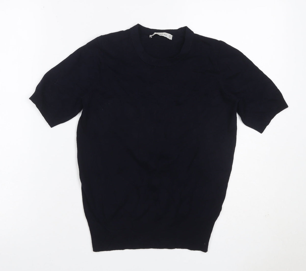 Zara Women Black S Basic Knit Short Sleeve Round Neck Top