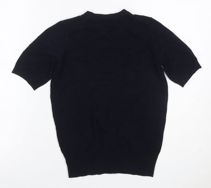 Zara Women Black S Basic Knit Short Sleeve Round Neck Top