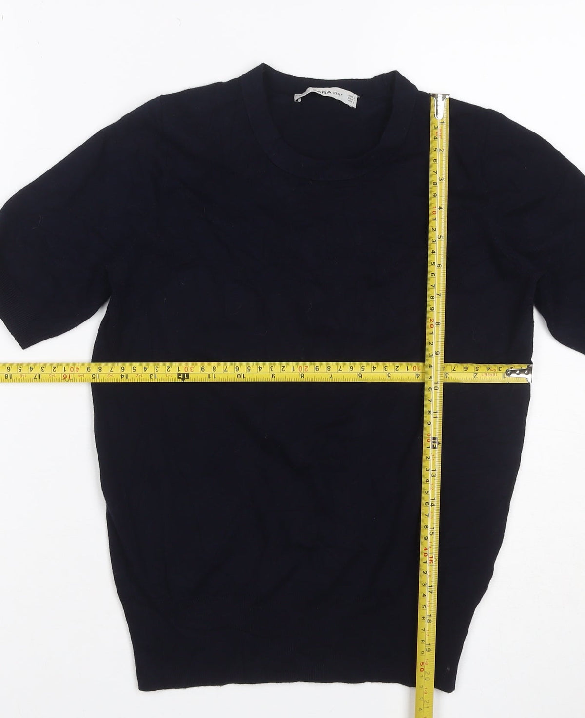 Zara Women Black S Basic Knit Short Sleeve Round Neck Top