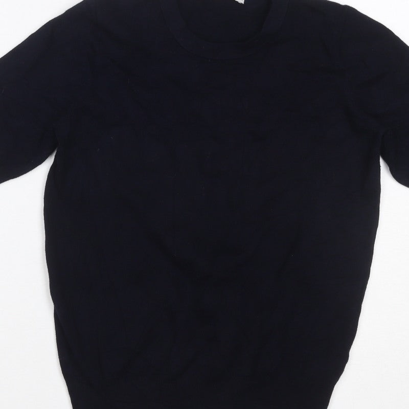 Zara Women Black S Basic Knit Short Sleeve Round Neck Top