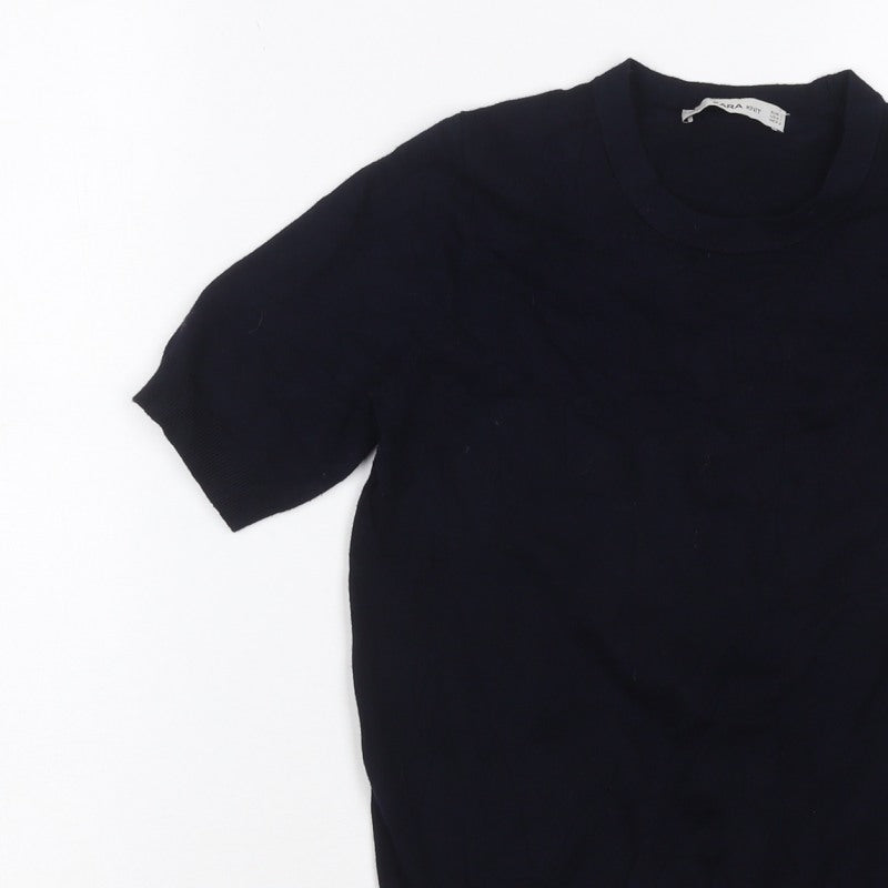 Zara Women Black S Basic Knit Short Sleeve Round Neck Top