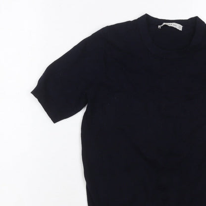 Zara Women Black S Basic Knit Short Sleeve Round Neck Top