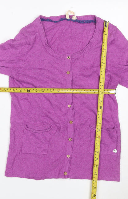 White Stuff Women’s Purple UK 10 Linen Cotton Button Cardigan