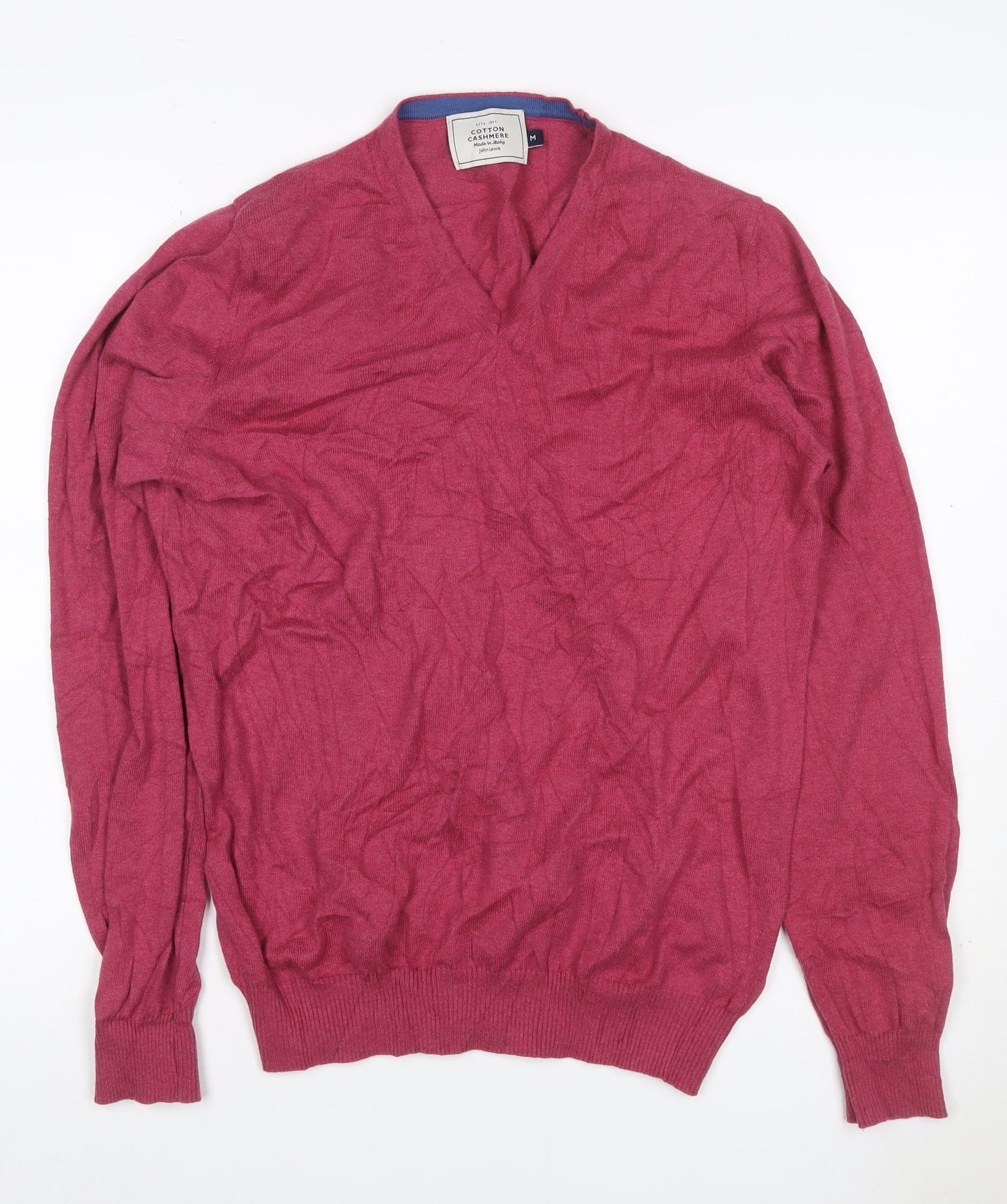 John Lewis Men’s Pink Cotton Cashmere V-Neck Pullover Jumper M