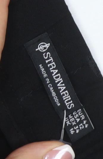 Stradivarius Unisex Adults Black Size 16 Wide-Leg Dress Trousers