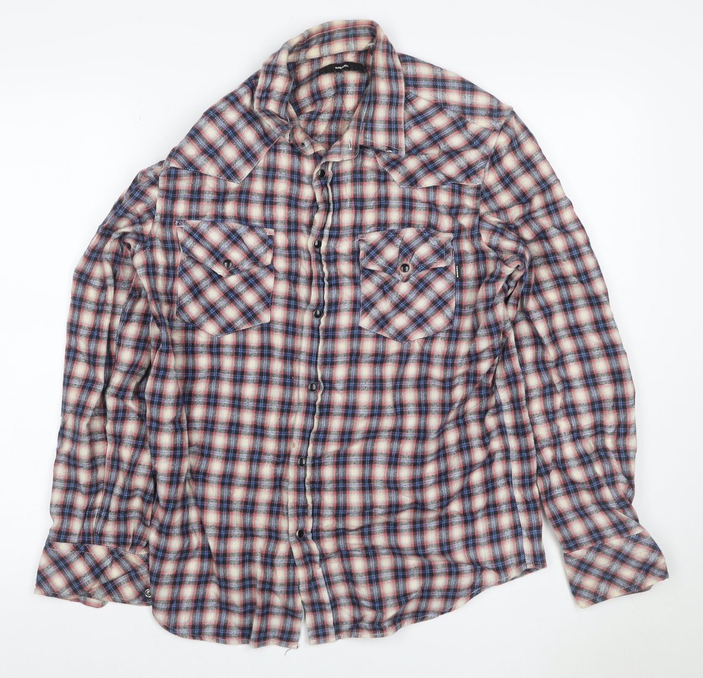 Diesel Men’s M Multicoloured Plaid Flannel Button-Up Shirt