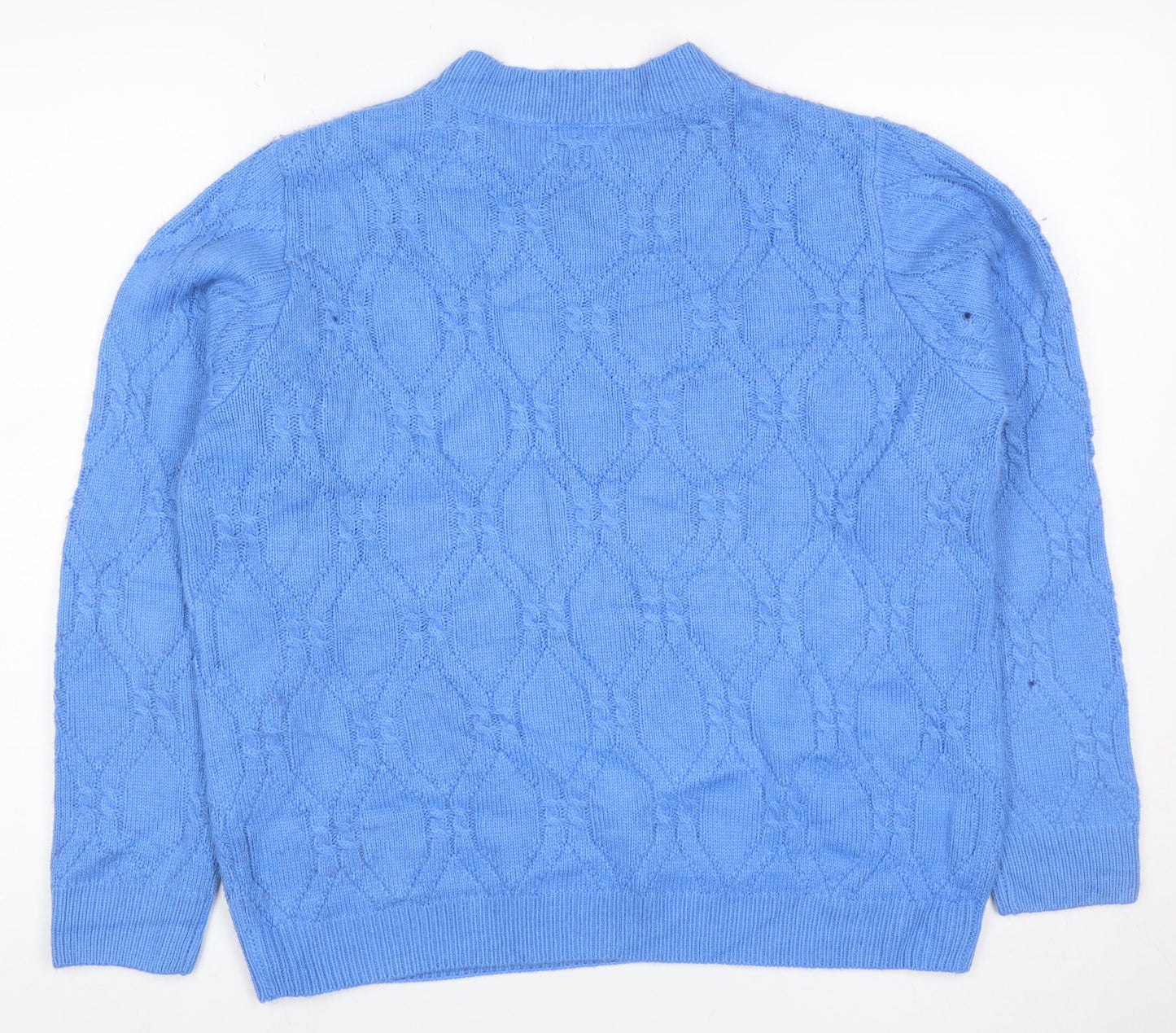 Damart Women Blue UK 14/16 Cable Knit High Neck Acrylic Jumper