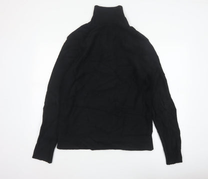 BOSS Hugo Boss Men Black M Wool Blend Cable Knit High Neck Henley Jumper