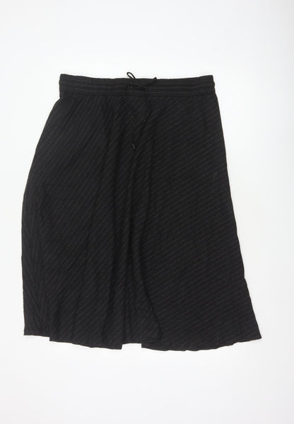 M&S Women Black Pinstripe Flared Midi Skirt Size 16 Elastic Waist