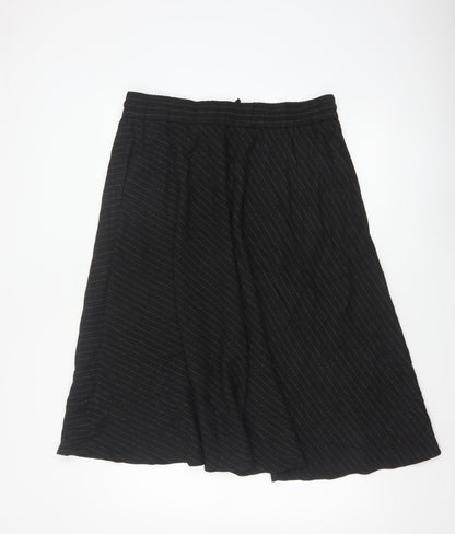 M&S Women Black Pinstripe Flared Midi Skirt Size 16 Elastic Waist