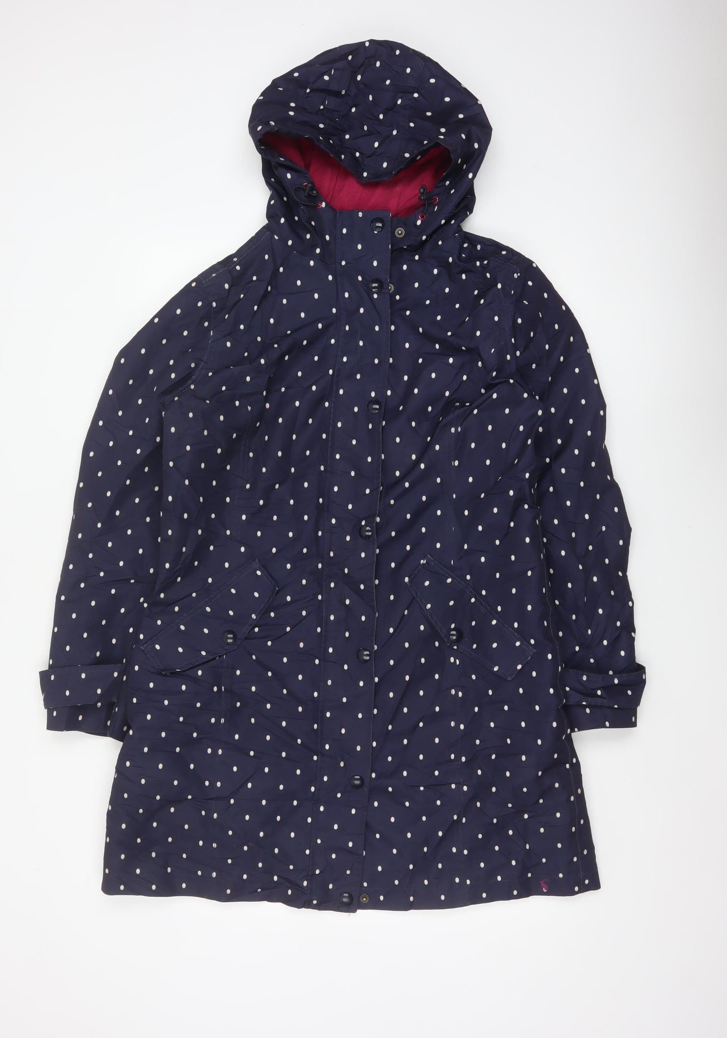 Joules Women’s Blue Polka Dot Waterproof Hooded Rain Coat UK 12