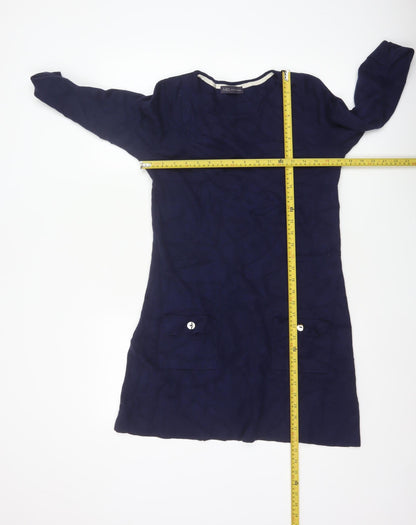 Marks and Spencer Women Blue UK 12 Knit Jumper Dress Pockets