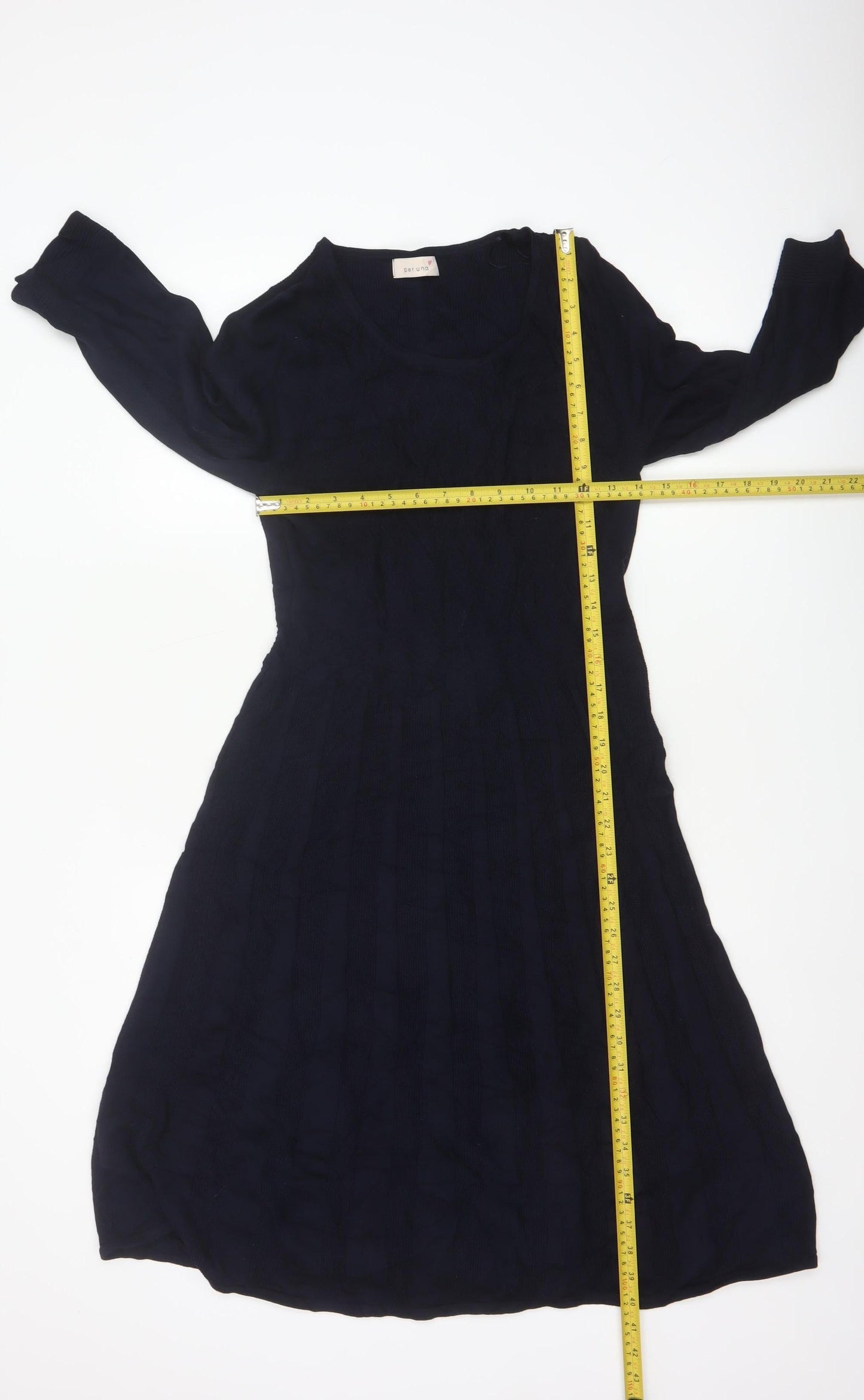 Per Una Women Blue UK 12 Knit Jumper Dress Round Neck 3/4 Sleeve