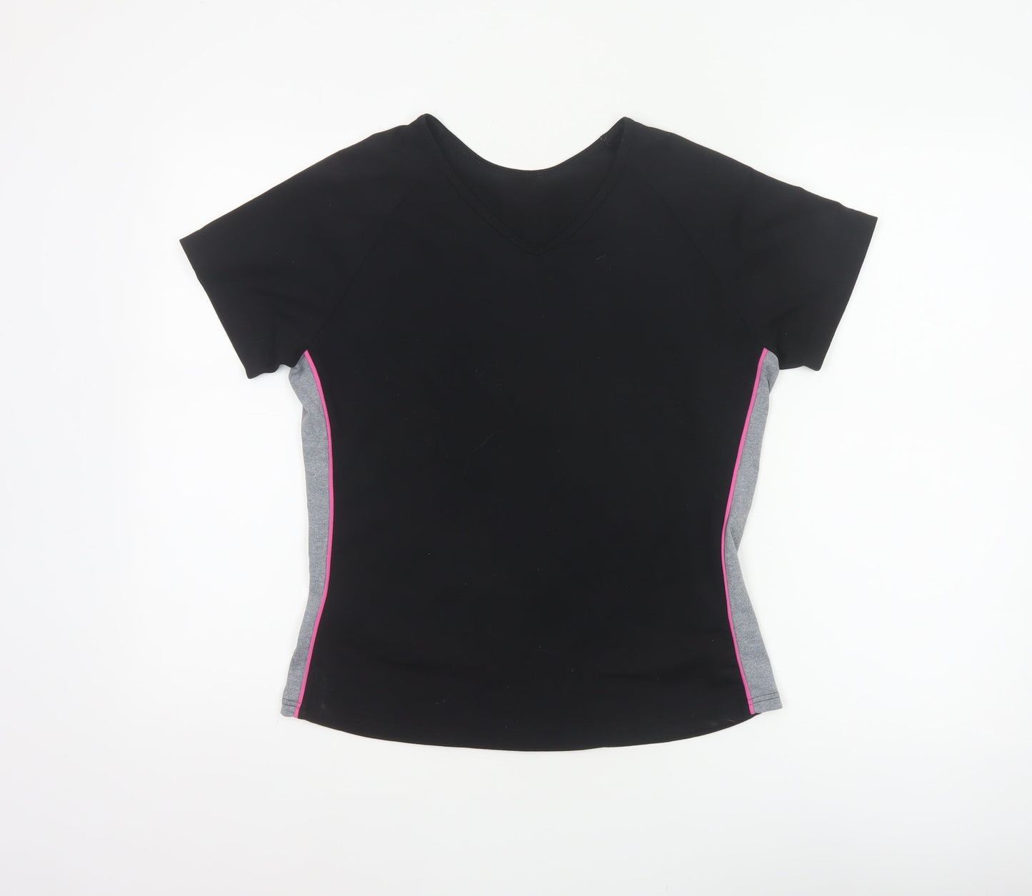 Marks & Spencer Women Black Size 14 Basic Sports T-Shirt Pink Trim