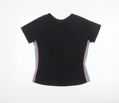 Marks & Spencer Women Black Size 14 Basic Sports T-Shirt Pink Trim