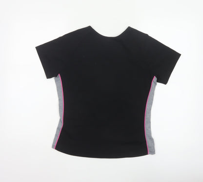 Marks & Spencer Women Black Size 14 Basic Sports T-Shirt Pink Trim