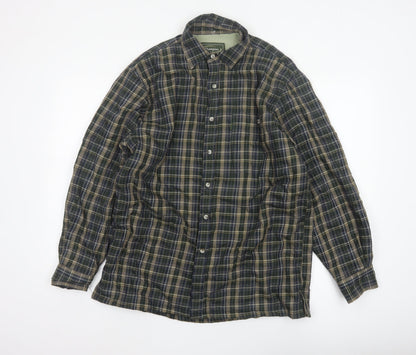 Champion Men's Green Check Lined Long Sleeve Button-Up Shirt M