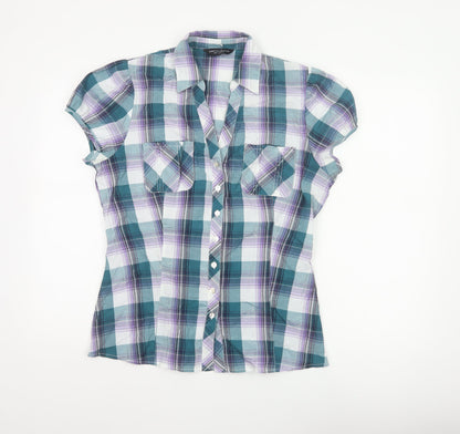 Dorothy Perkins Women’s Teal Plaid Cotton Button-Up Shirt UK 16