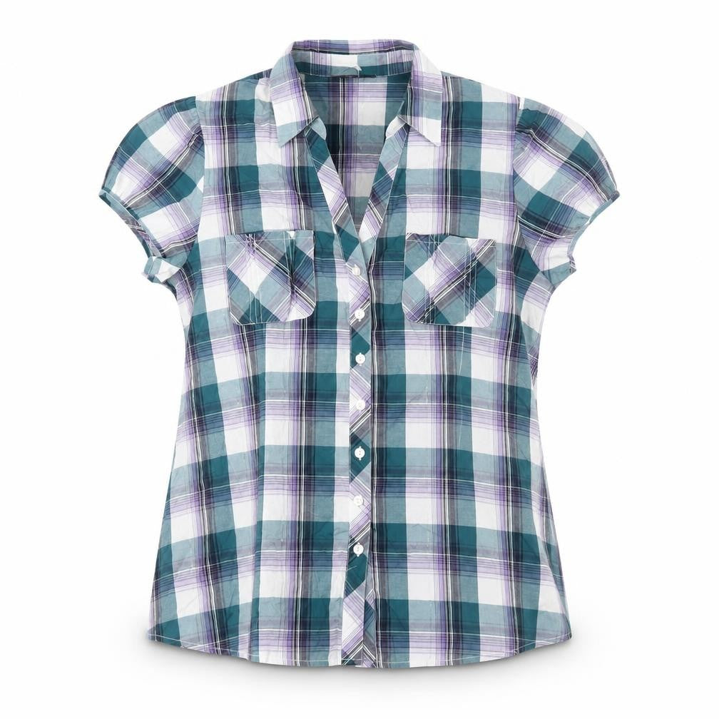 Dorothy Perkins Women’s Teal Plaid Cotton Button-Up Shirt UK 16