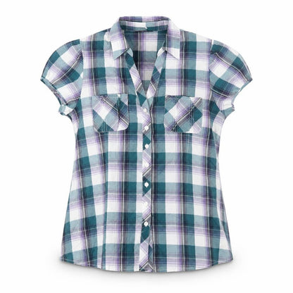 Dorothy Perkins Women’s Teal Plaid Cotton Button-Up Shirt UK 16