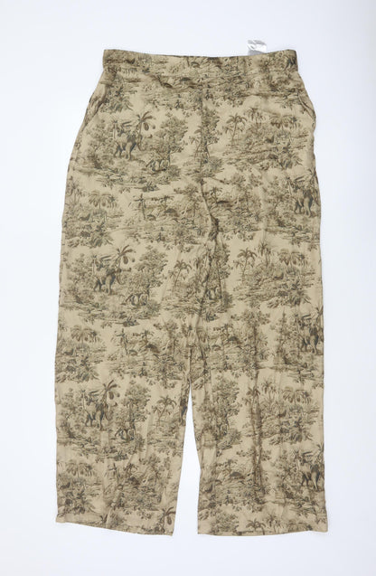VILA Women’s Beige Jungle Print Wide-Leg Trousers Size M