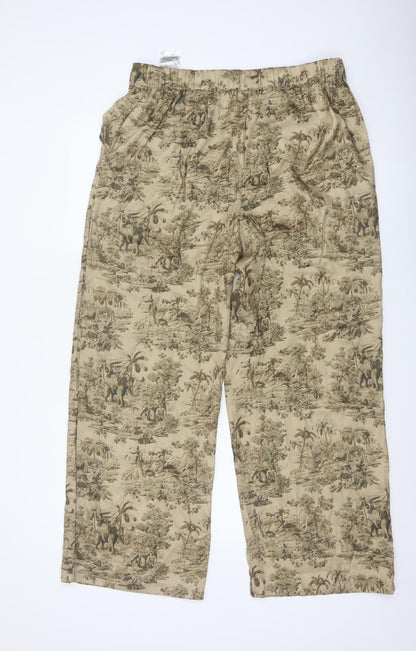 VILA Women’s Beige Jungle Print Wide-Leg Trousers Size M