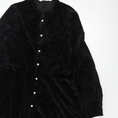 Zara Women Black M Velvet Fit & Flare Button Shirt Dress