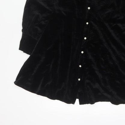 Zara Women Black M Velvet Fit & Flare Button Shirt Dress