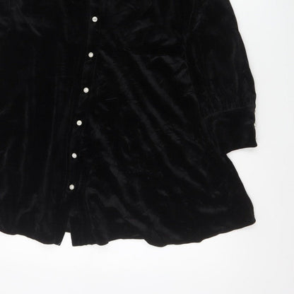 Zara Women Black M Velvet Fit & Flare Button Shirt Dress