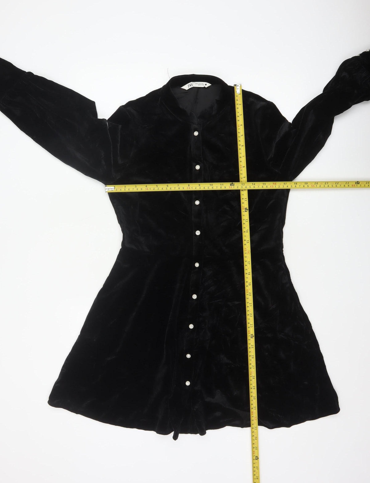 Zara Women Black M Velvet Fit & Flare Button Shirt Dress