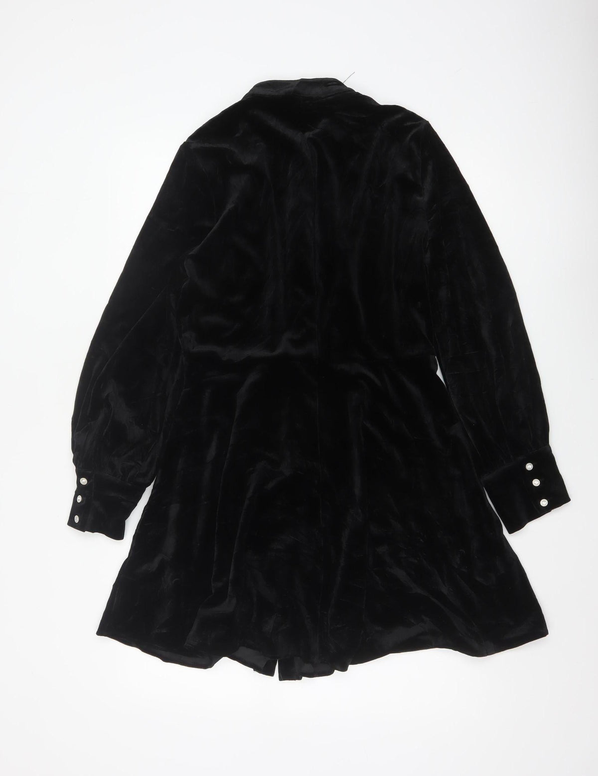 Zara Women Black M Velvet Fit & Flare Button Shirt Dress