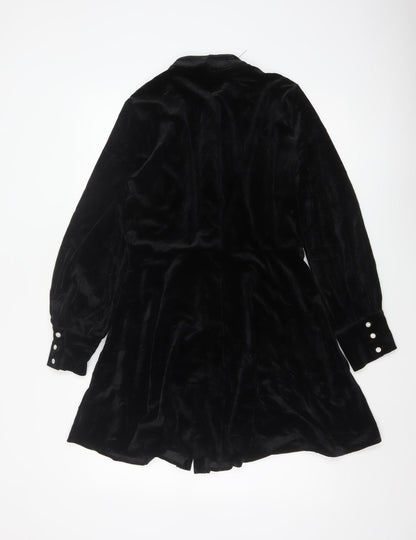 Zara Women Black M Velvet Fit & Flare Button Shirt Dress