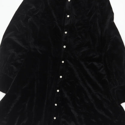 Zara Women Black M Velvet Fit & Flare Button Shirt Dress