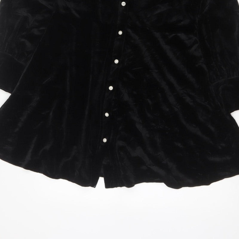 Zara Women Black M Velvet Fit & Flare Button Shirt Dress