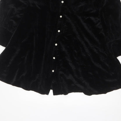 Zara Women Black M Velvet Fit & Flare Button Shirt Dress