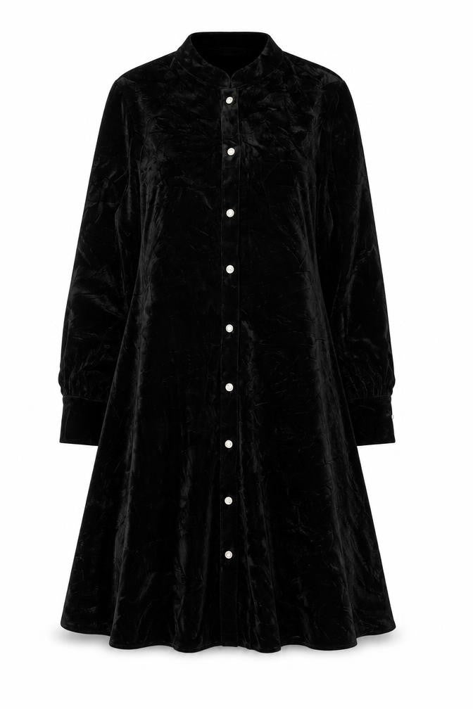 Zara Women Black M Velvet Fit & Flare Button Shirt Dress