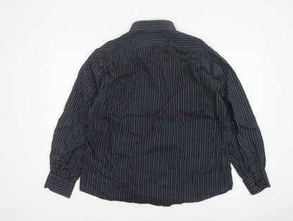 Marks & Spencer Men Blue 42 Pinstripe Pure Cotton Easy Iron Shirt