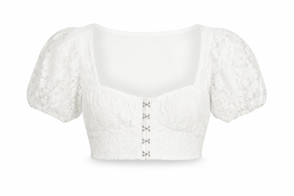 PRETTYLITTLETHING Women White UK 6 Cropped Lace Puff Sleeve Blouse