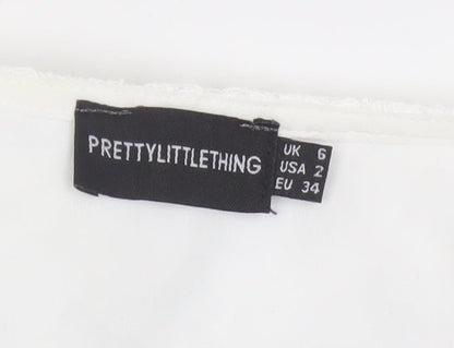 PrettyLittleThing Women White UK 6 Cropped Lace Puff Sleeve Blouse