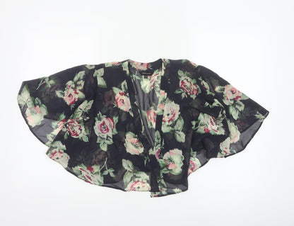 New Look Women’s Black Floral Kimono Blouse Size 8 Sheer Chiffon