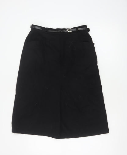 BHS Women’s Black Wool Blend A-Line Knee Length Belted Skirt UK 14