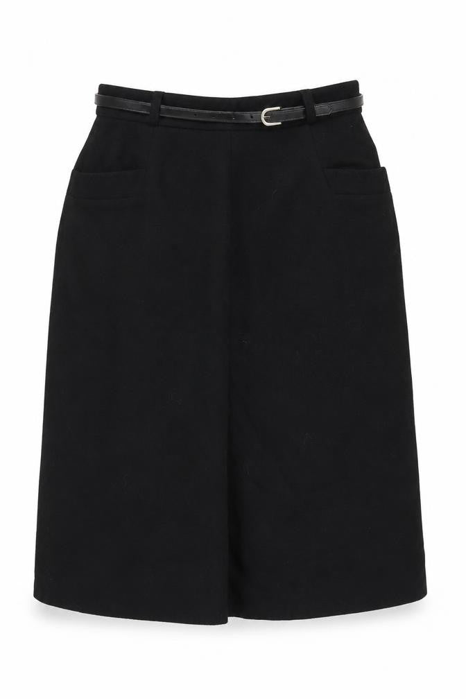 BHS Women’s Black Wool Blend A-Line Knee Length Belted Skirt UK 14