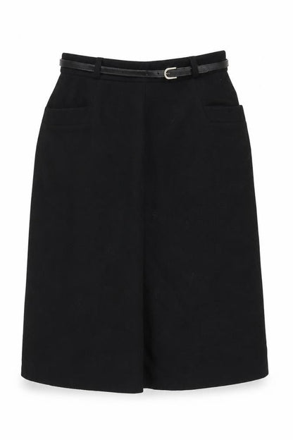BHS Women’s Black Wool Blend A-Line Knee Length Belted Skirt UK 14