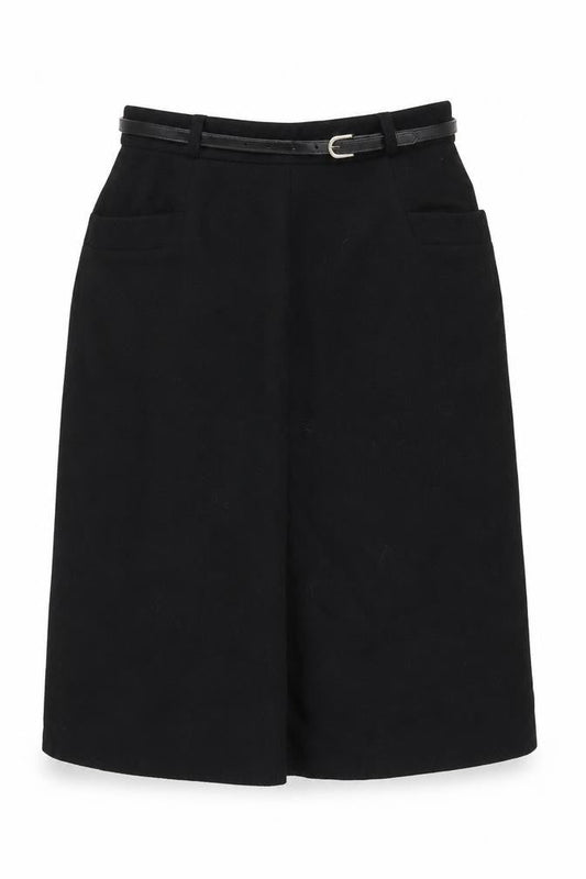 BHS Women’s Black Wool Blend A-Line Knee Length Belted Skirt UK 14