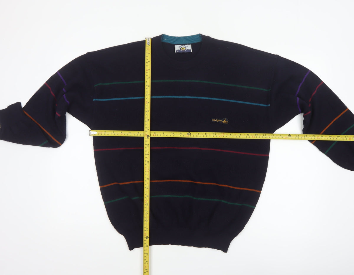 Navigare Men’s Navy Striped Logo Crew Neck Knit Pullover Jumper M